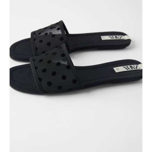Zara Shoes - Zara Black Polka Dot Mesh Sandals